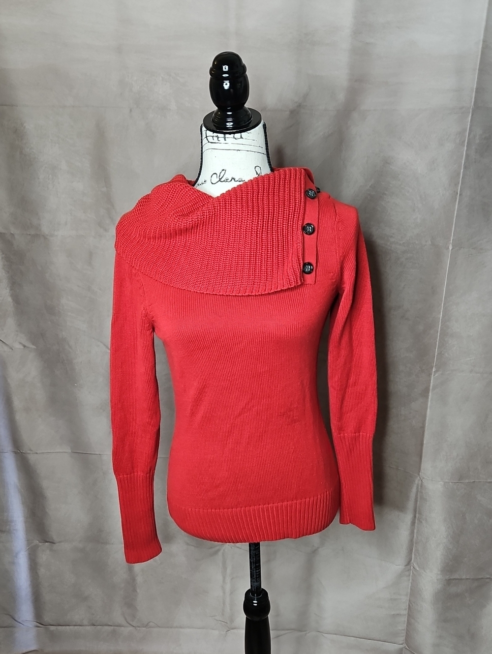 Banana Republic Red Cowl-Neck Button 100% Cotton Sweater Size XS